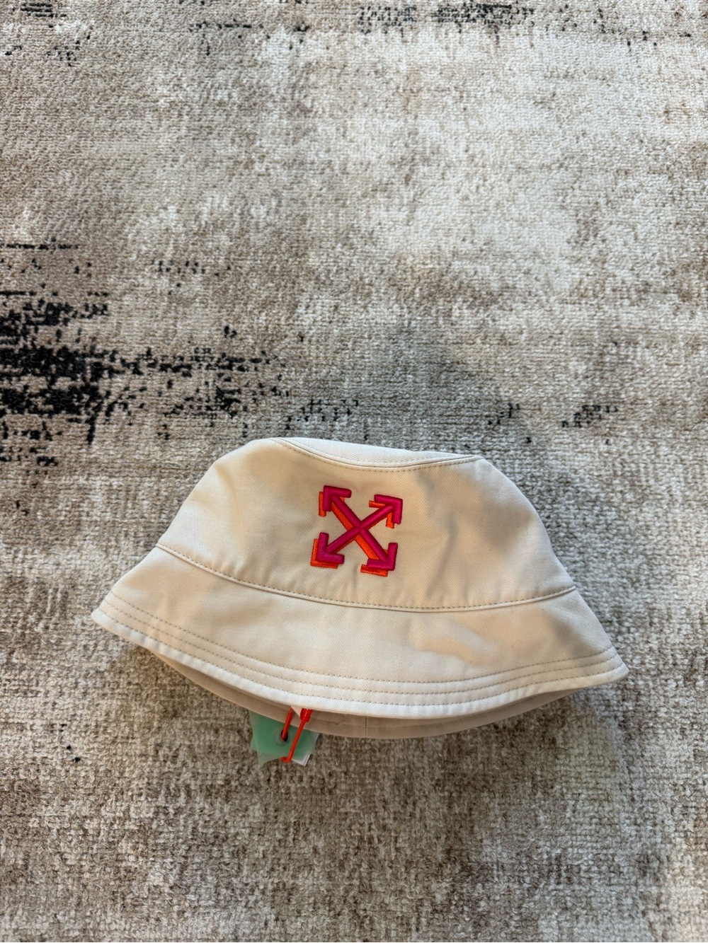Off-White Beige Bucket Hat with Pink Arrow Logo